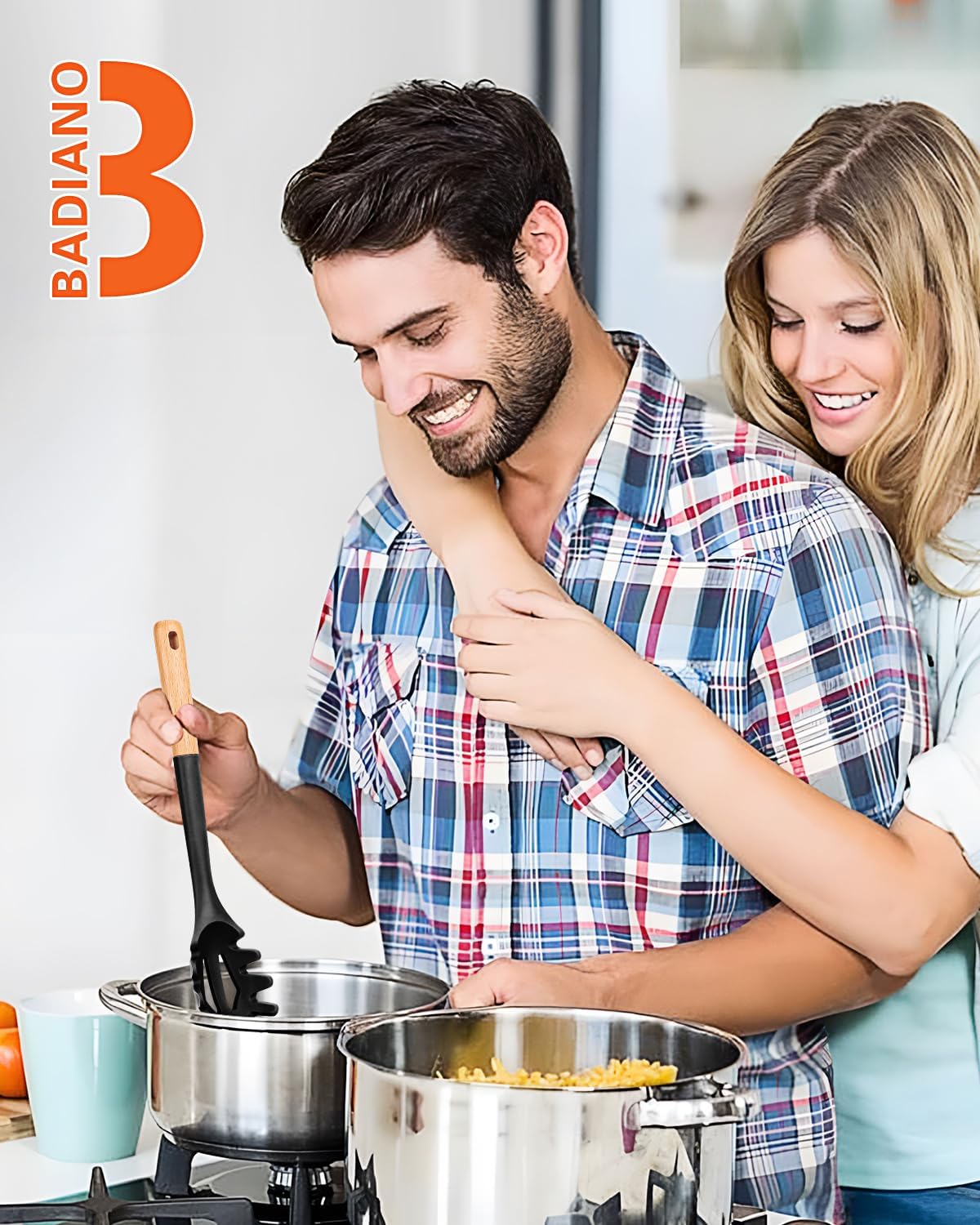 Silicone Pasta Fork, Kitchen Heat Resistant Noodle Spoon Server, BPA Free Spaghetti Strainer,12.8