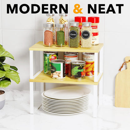 SpaceAid Cabinet Shelf Organizers 2 Pack, Kitchen Counter Rack Shelves Riser, Stackable Expandable
