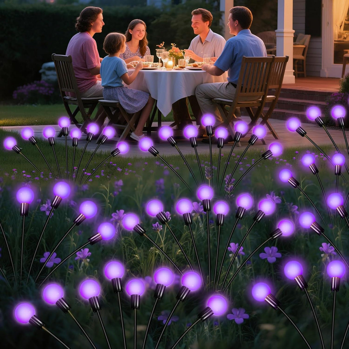 Solar Garden Lights – 16 LEDs Solar Firefly Lights, Purple Swaying Lights Outdoor Waterproof, 2