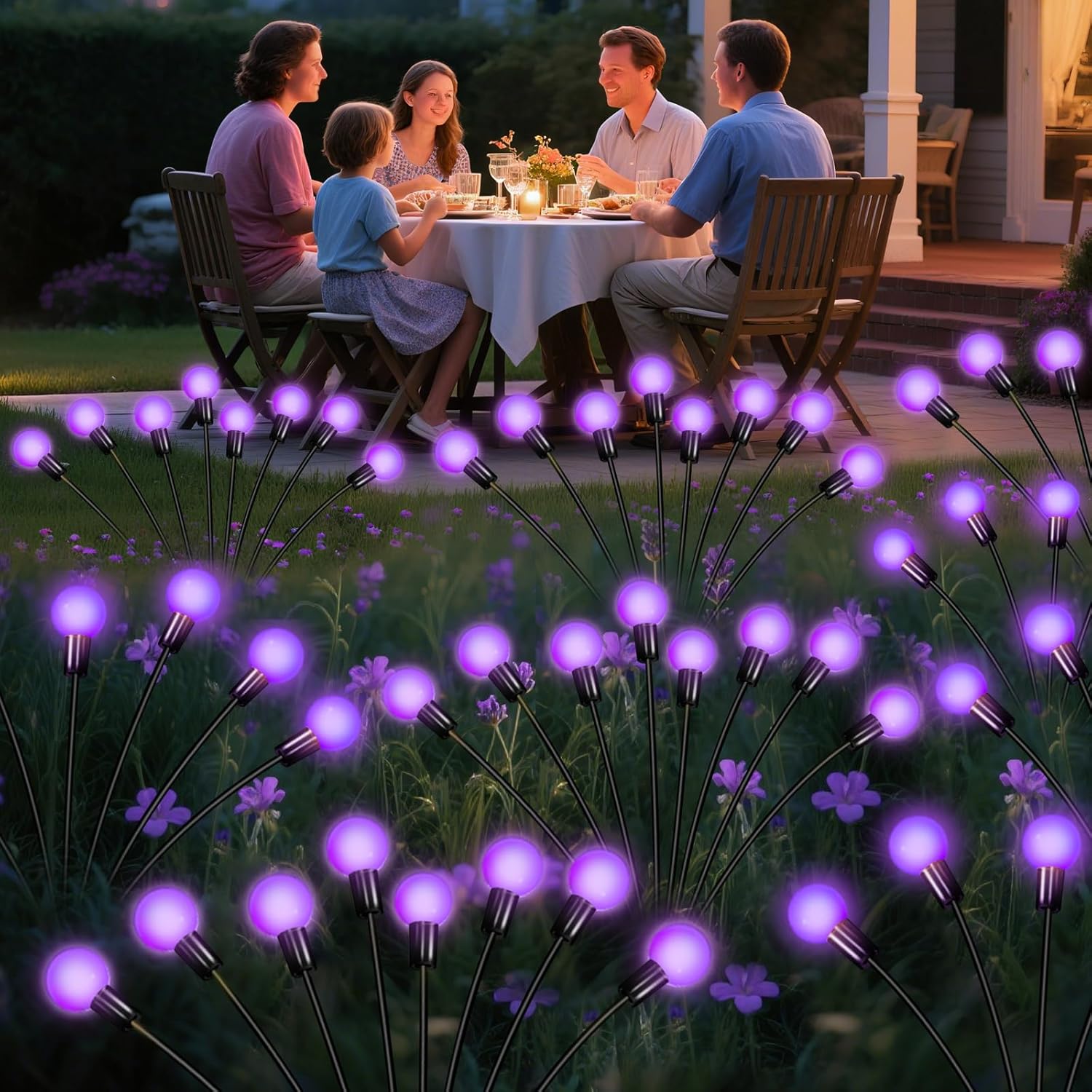 Solar Garden Lights – 16 LEDs Solar Firefly Lights, Purple Swaying Lights Outdoor Waterproof, 2