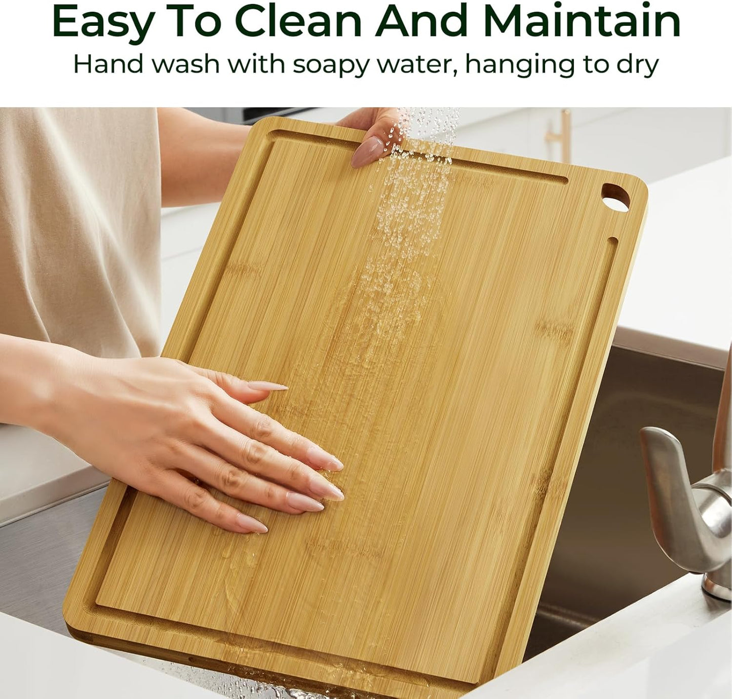 Wood Cutting Board for Kitchen - Reversible Bamboo Cutting Boards Gift Set of 3 with Juice Groove