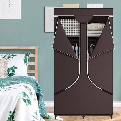 SORCEDAS Portable Wardrobe Closet Storage Organizer Metal Hanging Rack Non-Woven Fabric 34 Inch