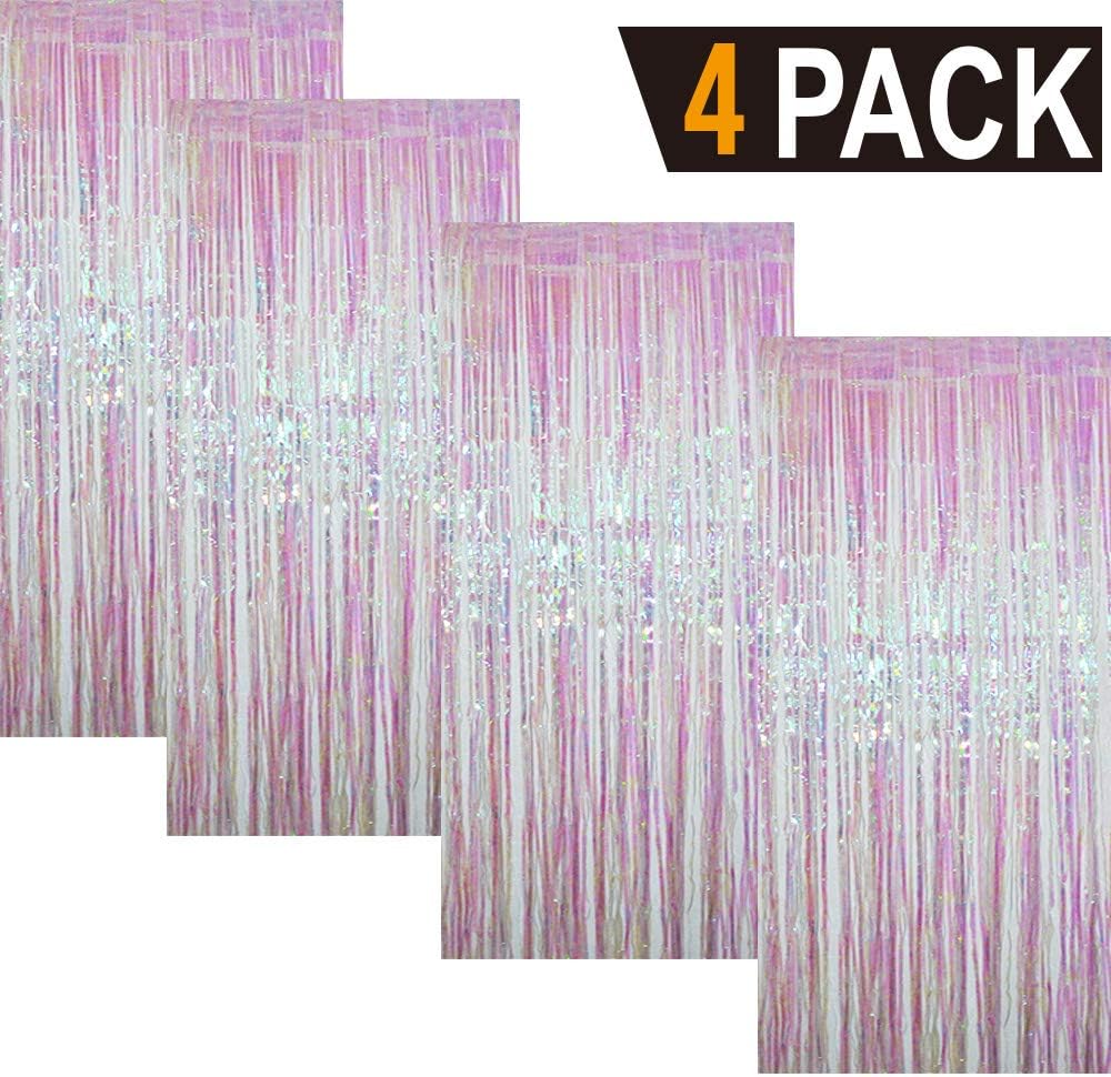 GOER 3.2 ft x 9.8 ft Metallic Tinsel Foil Fringe Curtains Party Photo Backdrop Party Streamers for