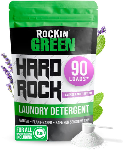Rockin' Green Hard Rock Laundry Detergent for Hard Water (90 Loads), Plant based, Natural Laundry