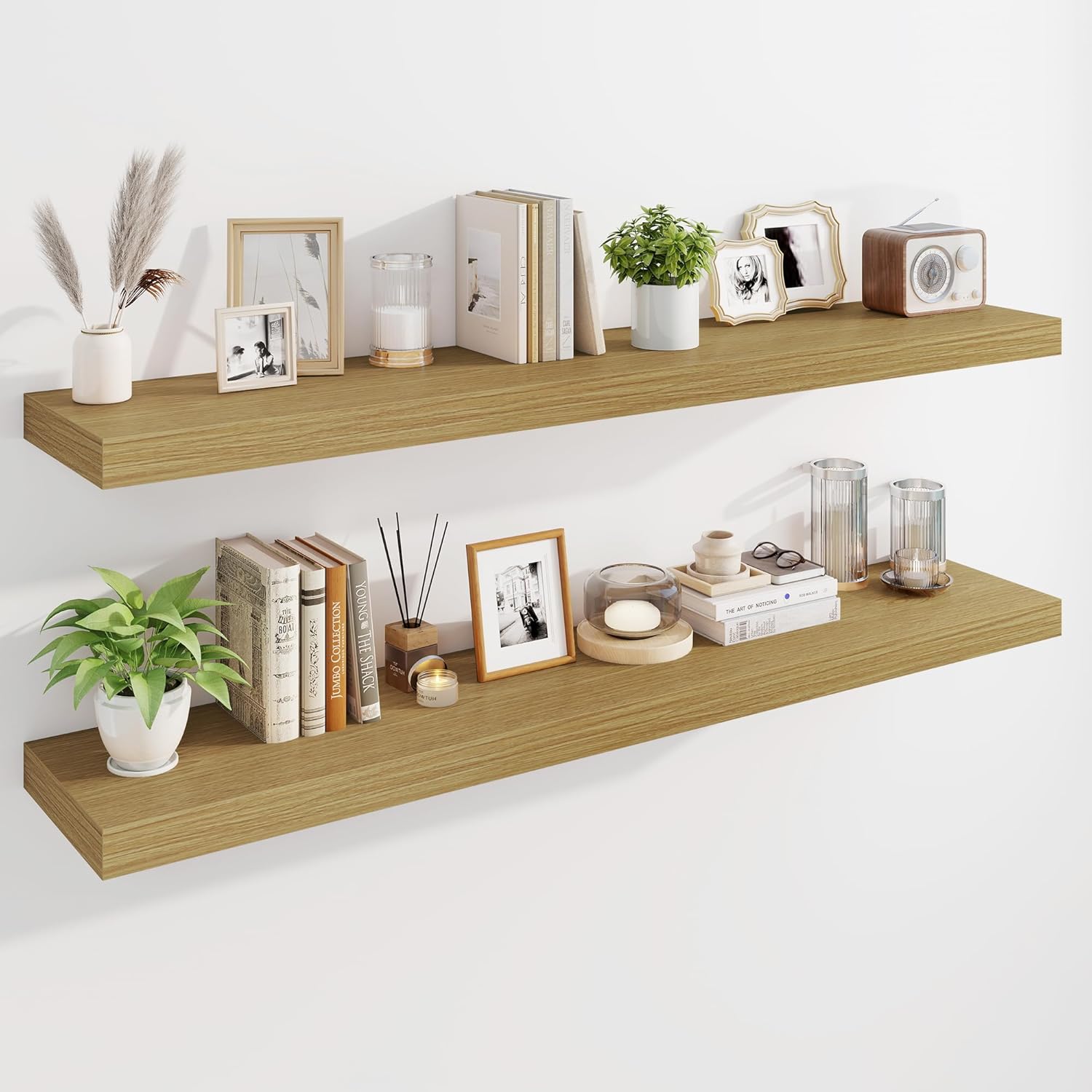 Marsmiles 55" Floating Shelves for Wall, Wooden Shelves with Invisible Brackets Set of 2, Rustic