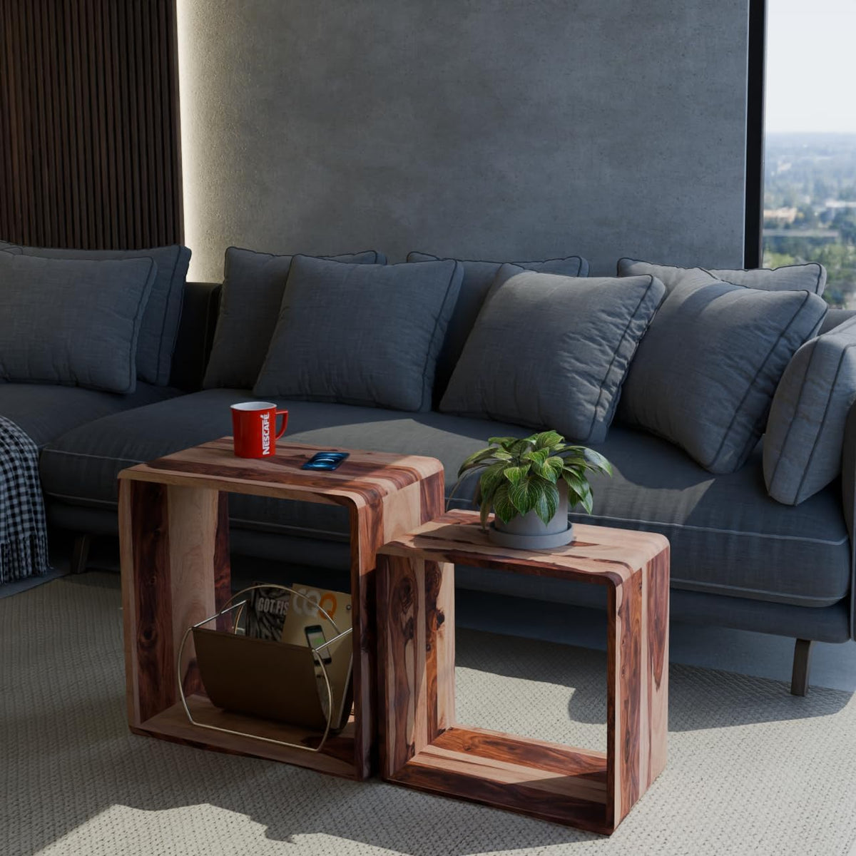Relso Cascade Nesting Tables for Living Room with Premium Sheesham Wood Construction | Nesting End