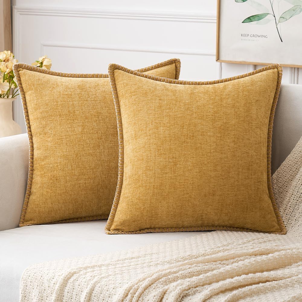 MIULEE Pack of 2 Couch Throw Pillow Covers 20x20 Inch Gold Farmhouse Decorative Pillow Covers with