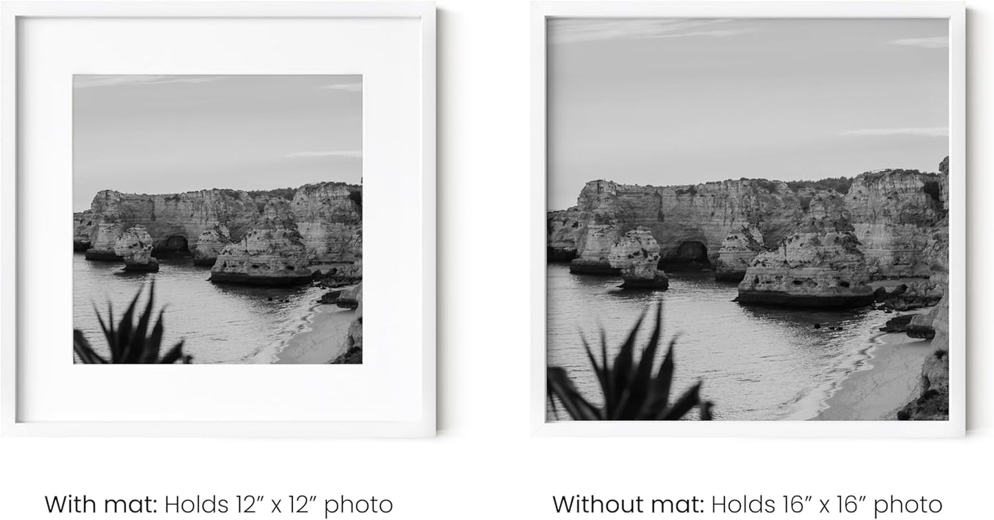 HAUS AND HUES 16x16 White Metal Picture Frames Matted to 12x12 - Features Premium Aluminum &