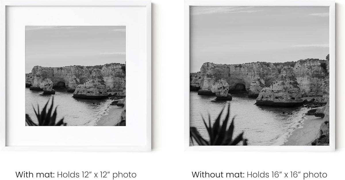 HAUS AND HUES 16x16 White Metal Picture Frames Matted to 12x12 - Features Premium Aluminum &