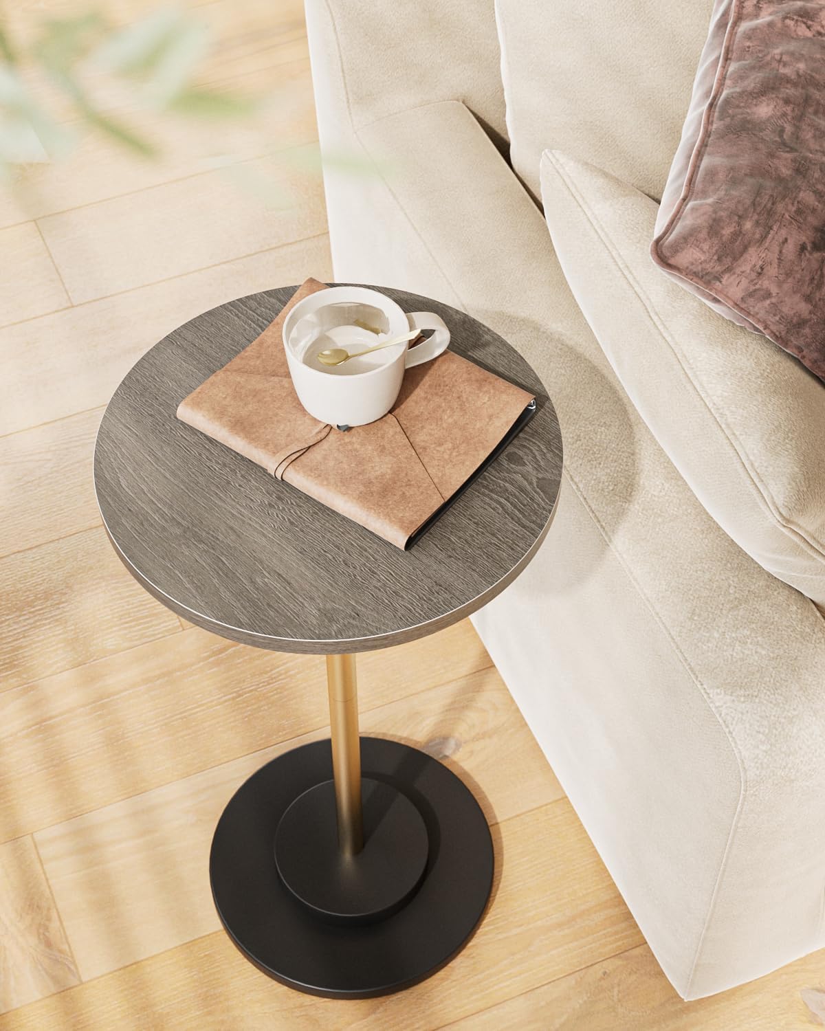 Masupu Drink Table, Round Side Table for Small Spaces, Pedestal Side Table, Small End Table with