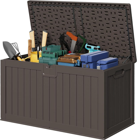 Devoko 240 Gallon Double-Wall Deck Box with Divider, Side Handles, Resin Outdoor Large Storage Box