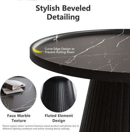 win2win Nesting Coffee Table Set of 2, Modern Coffee Table with Marble Veneer, Fluted Round Tea