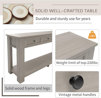 Solid Wood Console Table,Long Sofa Table Entryway Table with 4 Drawers and Bottom Shelf for Hallway