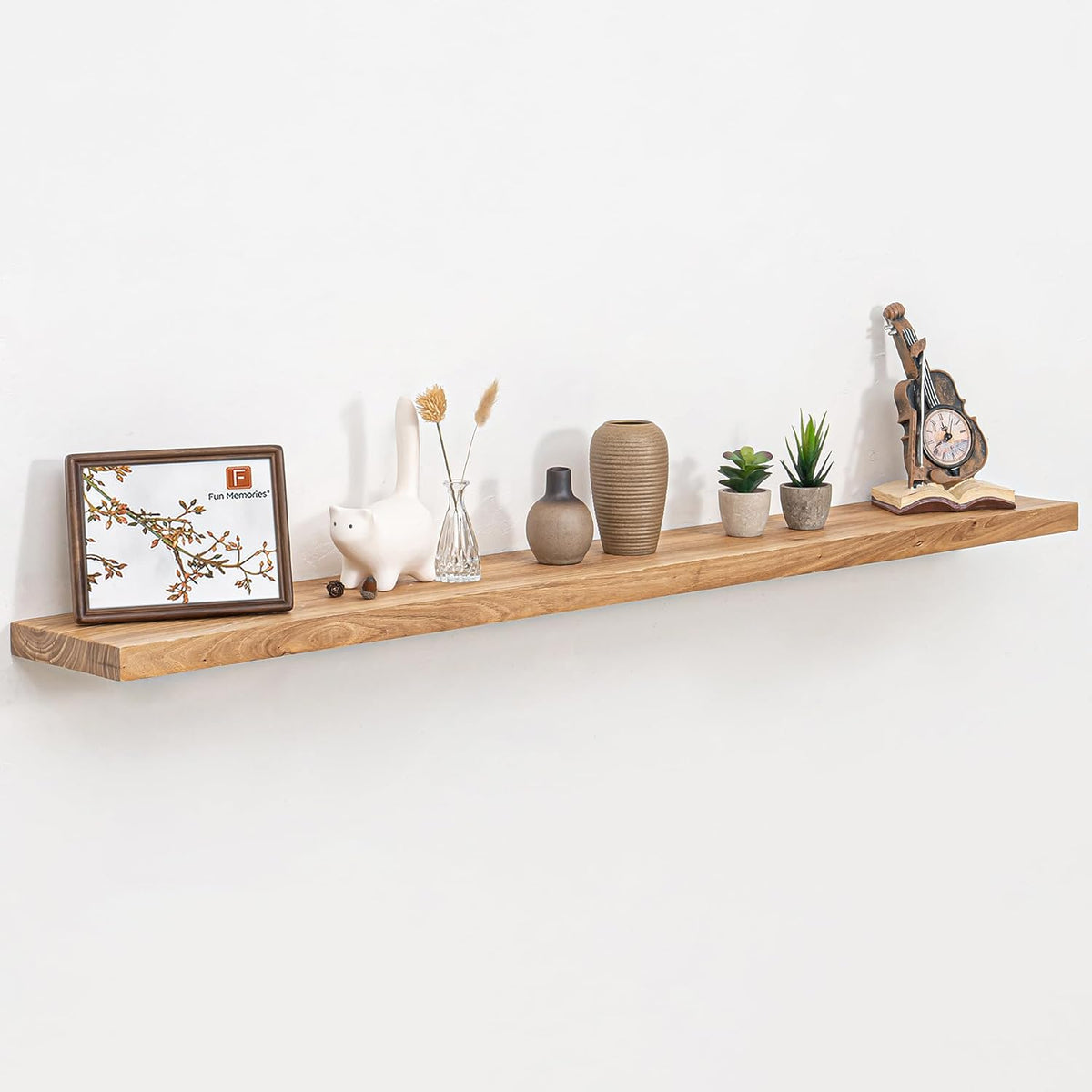 55 Inch Floating Shelves for Wall, Elm Wood Floating Shelves for Home Décor, Wall-Mounted Display