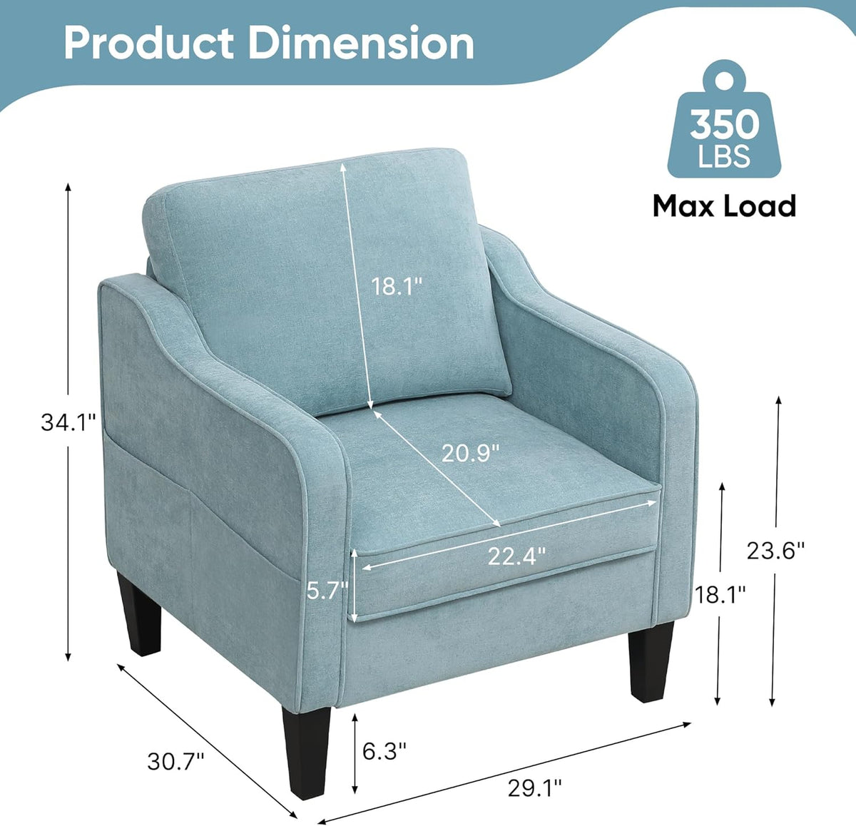 Accent Chair for Living Room, Mid Century Modern Reading Chair for Bedroom, Upholstered Armchair