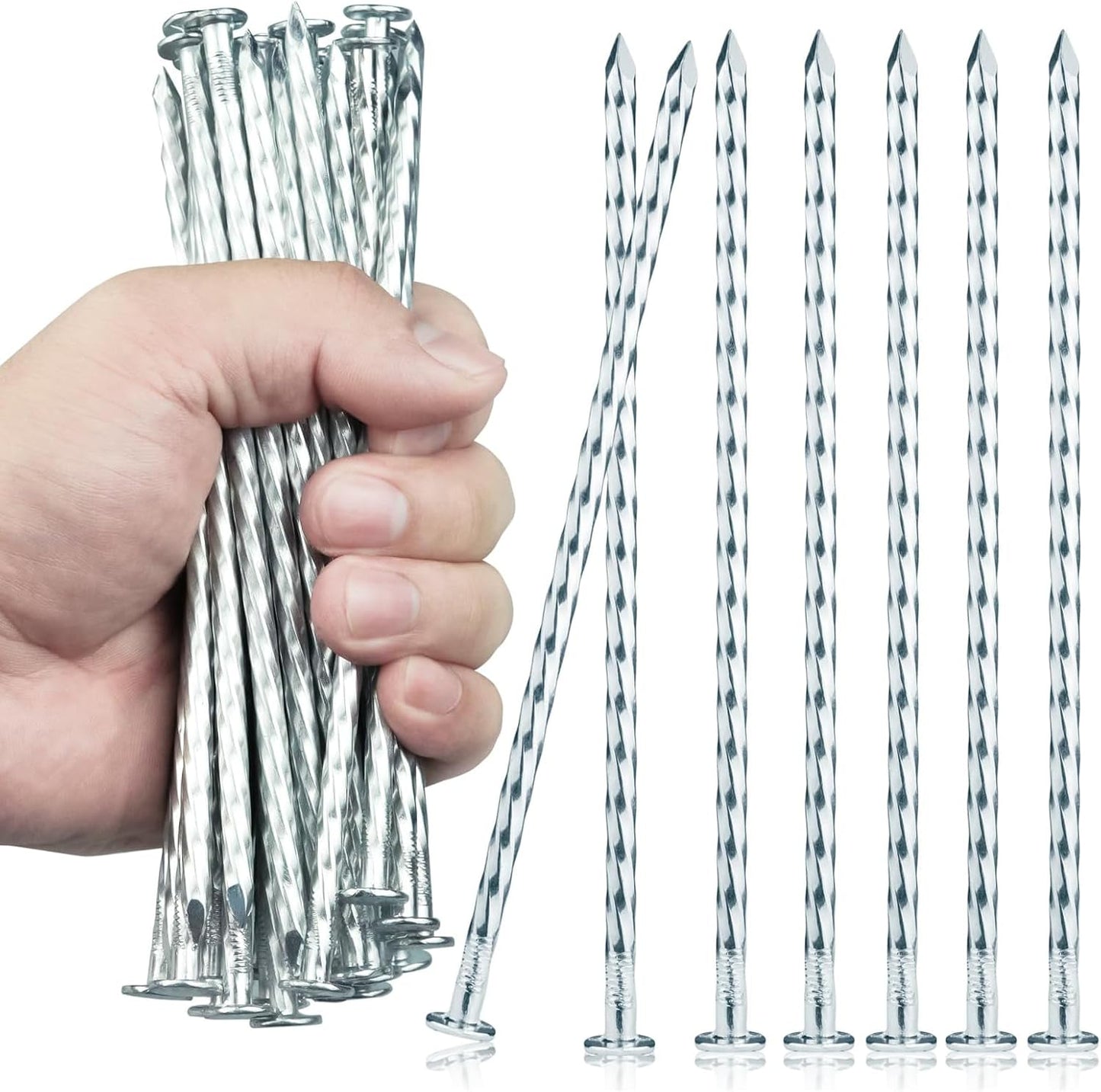 6.3-Inch Galvanized Heavy-Duty Landscape Stakes, (300-Pack) Spiral Metal Turf Spikes for Artificial