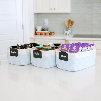 NaturalCozy 13.5”x8.5”x5.5” Rectangle Storage Baskets for Shelves 3 Pack | Cotton Rope Woven Small
