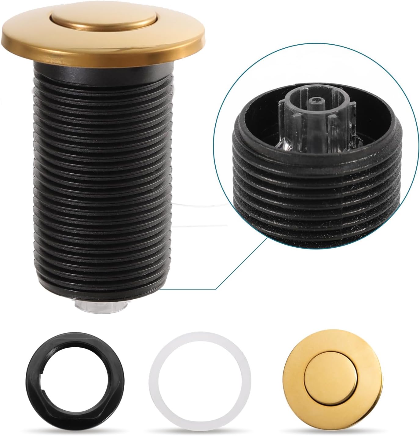 RQYEKDO Garbage Disposal 32mm/1.26 inch Air Switch Kitchen Sink Top Long Stainless Steel Polished