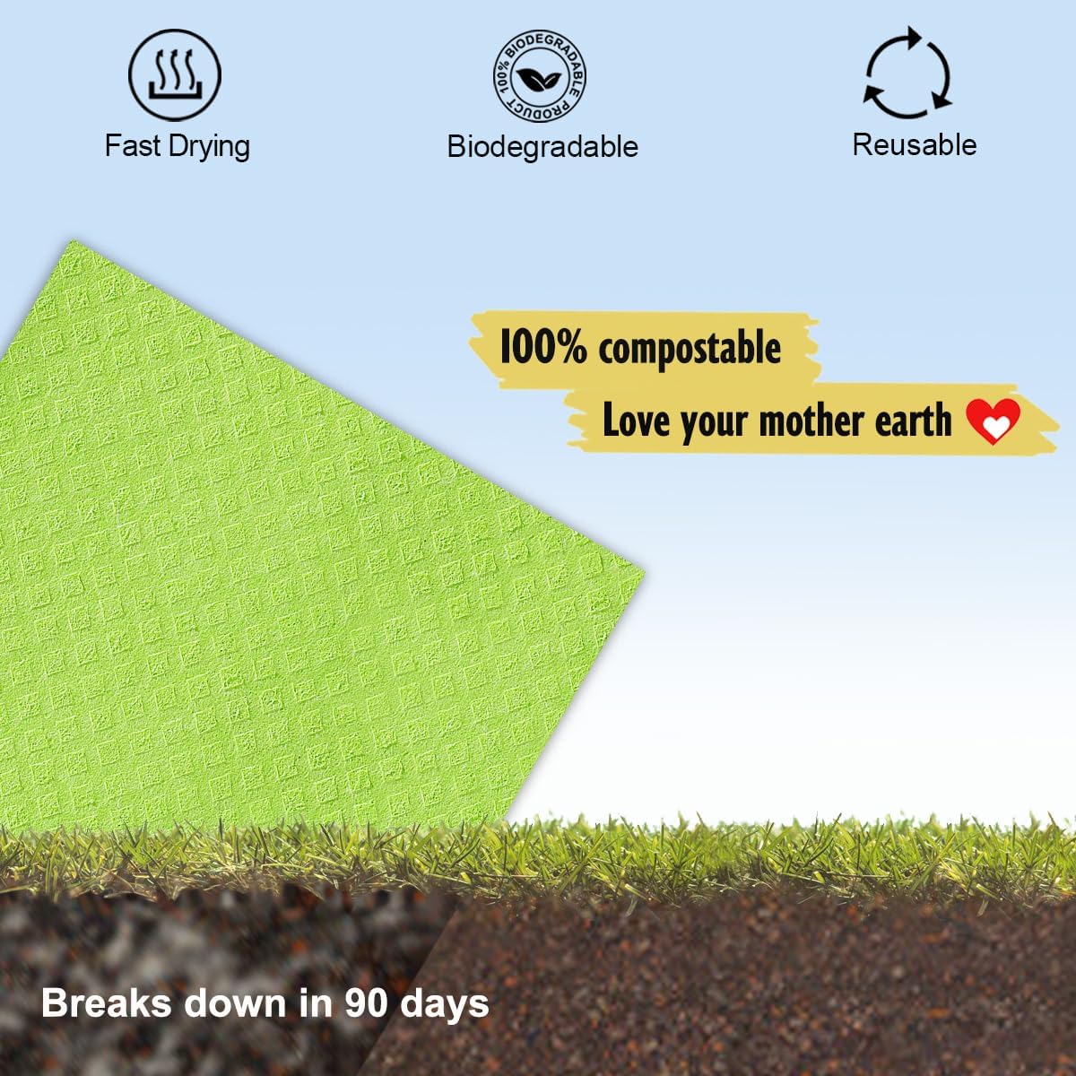 Swedish Dishcloths for Kitchen | 10 Pack Cellulose Sponge Dish Cloths Washable | Non-Scratch