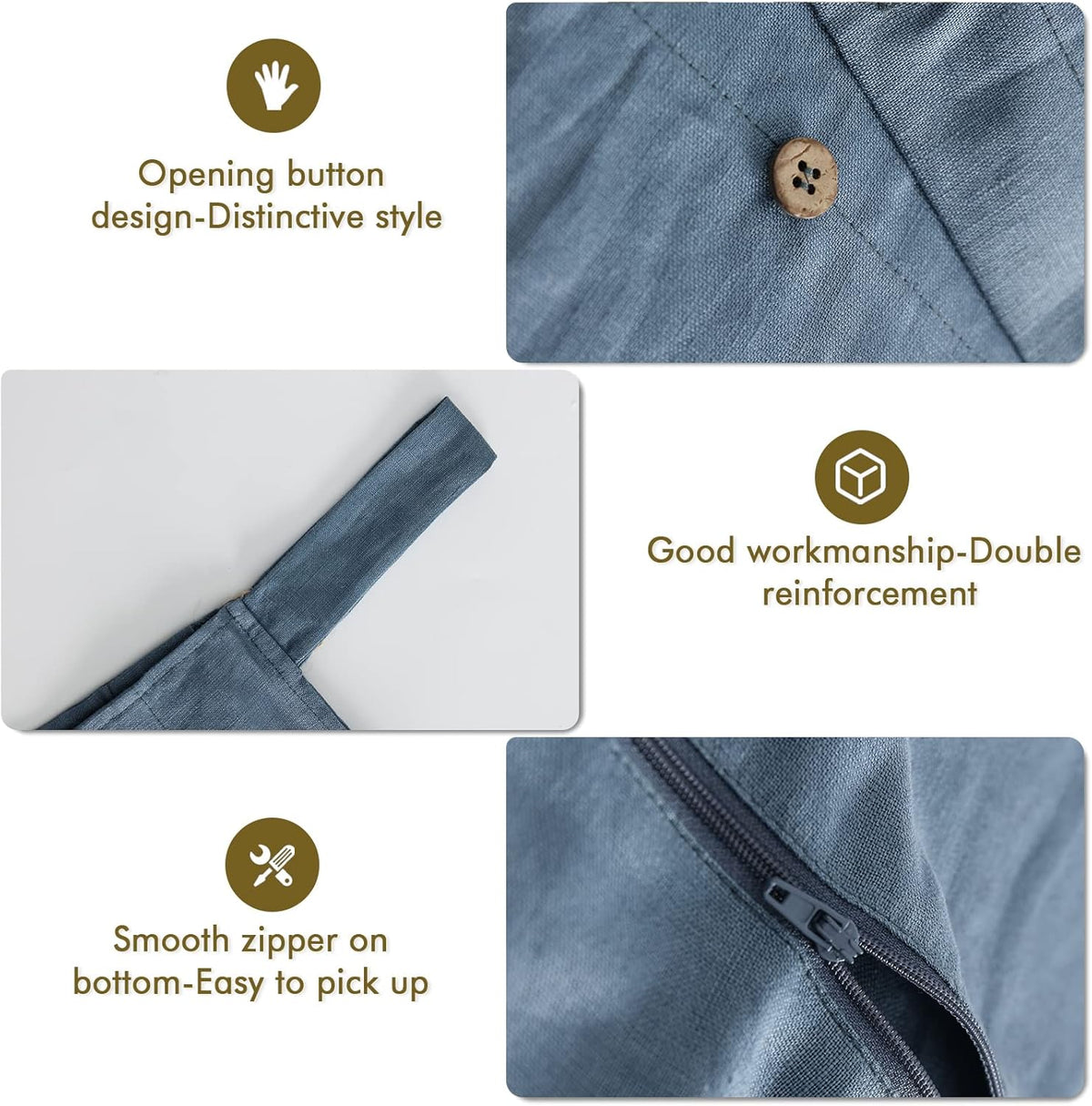 Linen Hanging Laundry Bag, 100% Linen Over The Door Laundry Hamper with Buttons and Zipper, Space