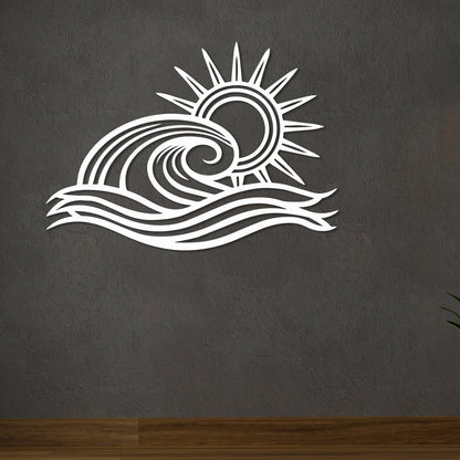Wita Home Ocean Wave Metal Wall Art, Sun Beach Decor, Coastal Large Wall Sculpture for Home