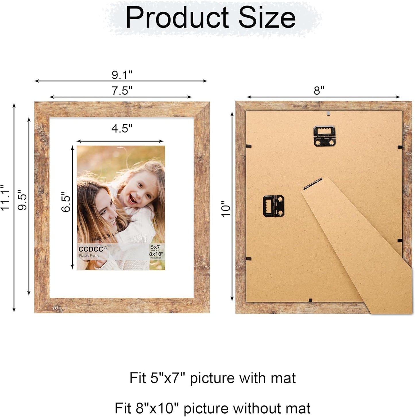 8x10 Picture Frame Set of 4, 8 x 10 Wood Photo Frames with Mat for 5x7, Natural Wooden Frame with