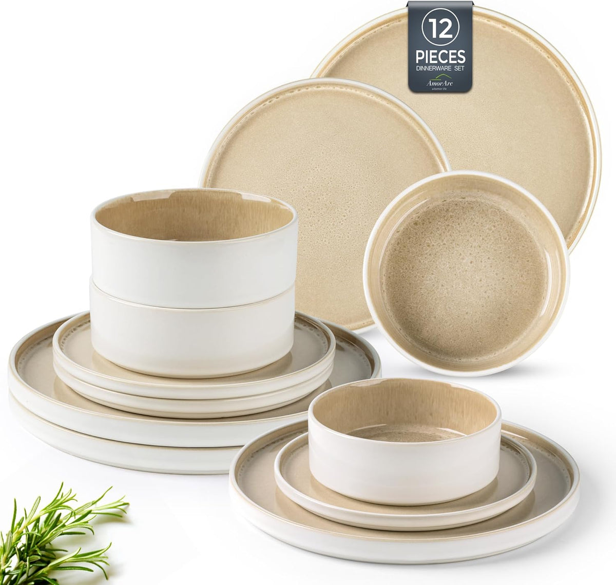 AmorArc Ceramic Dinnerware Sets, Handmade Reactive Glaze Stoneware Plates and Bowls Sets,Highly
