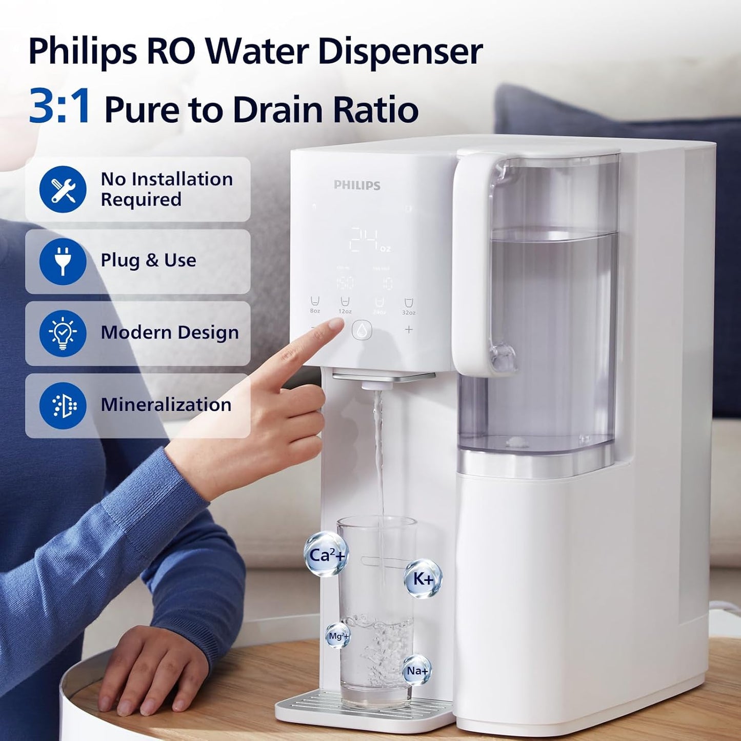 Reverse Osmosis Water Filter Countertop, Philips 6-Stage RO System Water Filtration Purifier with