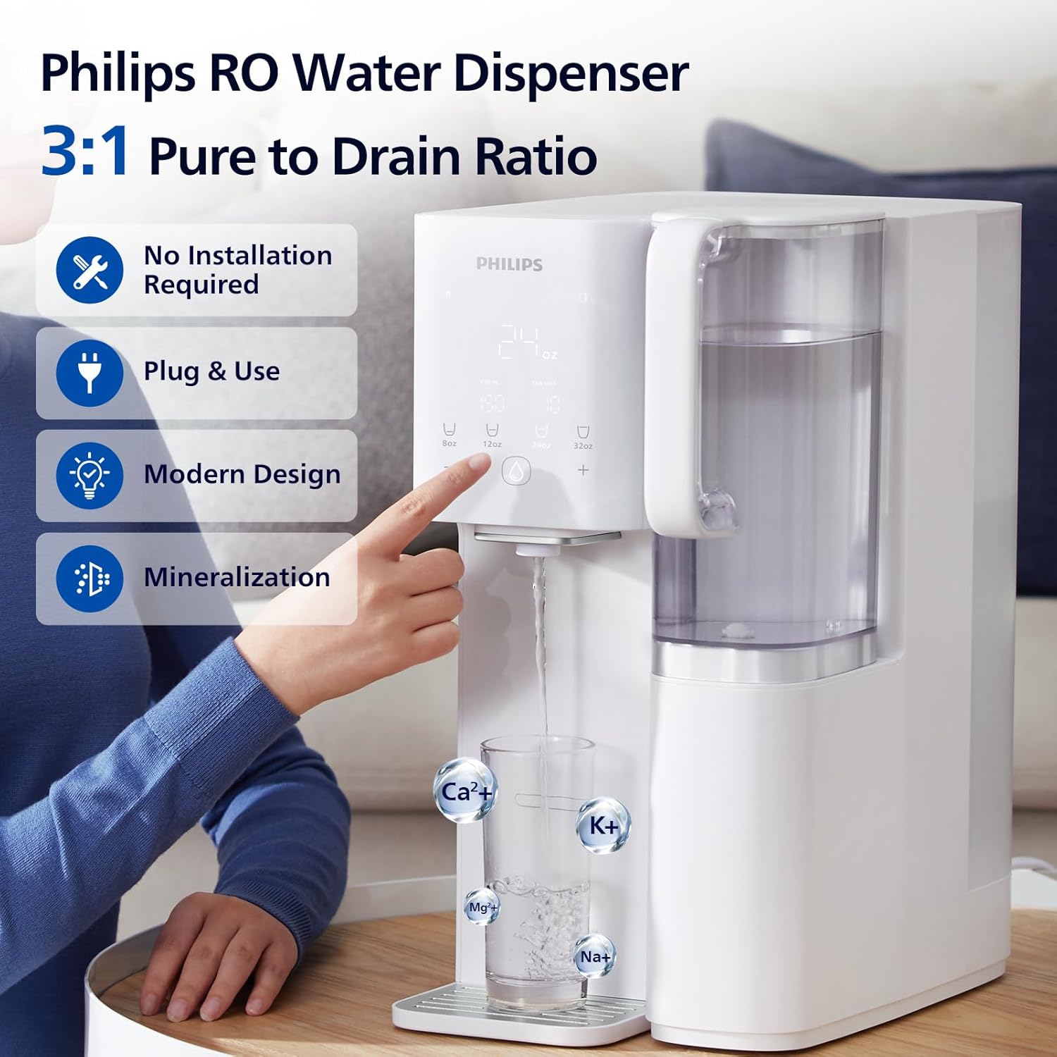 Reverse Osmosis Water Filter Countertop, Philips 6-Stage RO System Water Filtration Purifier with