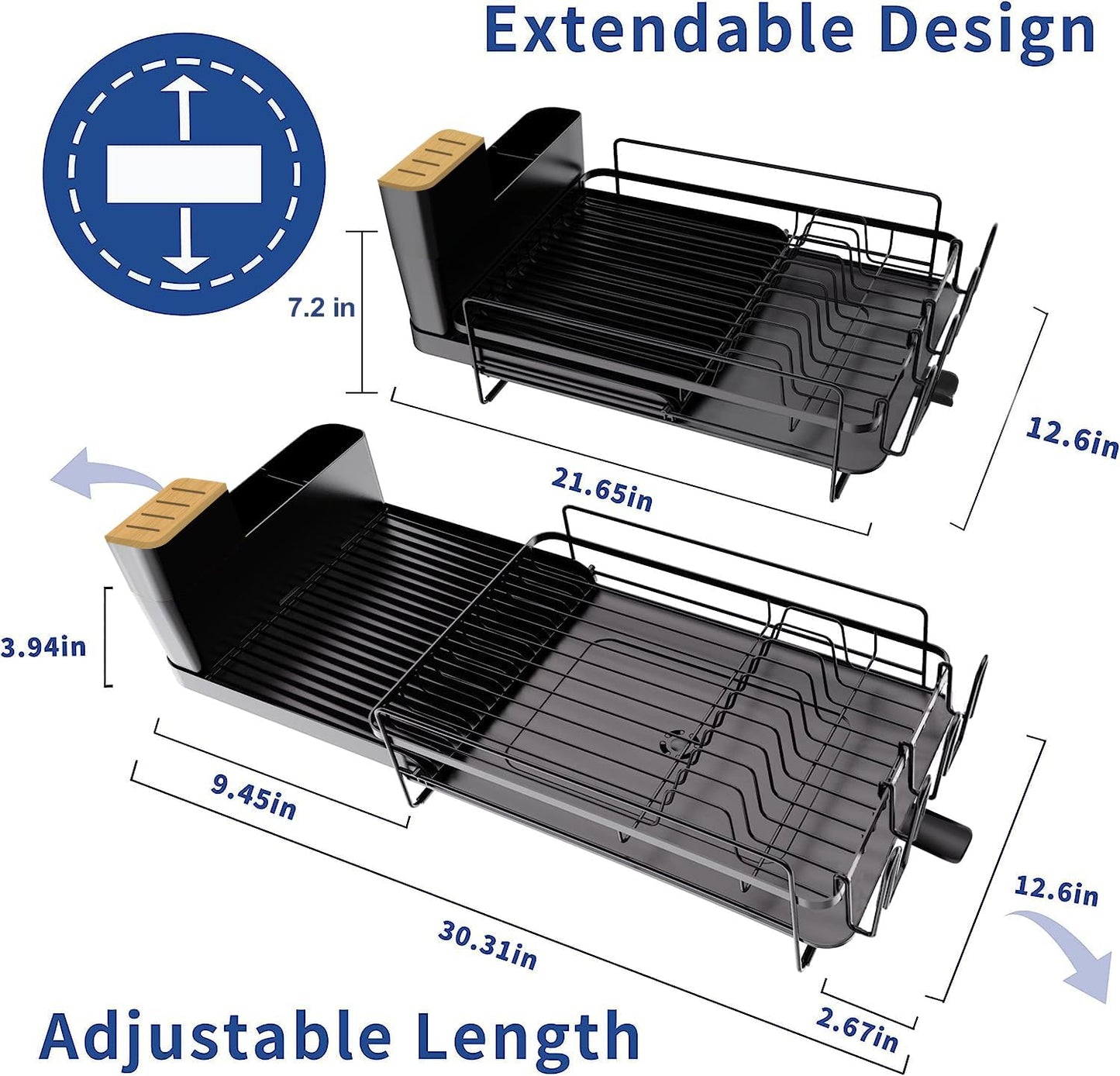 Runnatal Large Dish Drying Rack with Drainboard Set, Dish Rack, Extendable Dish Rack, Utensil