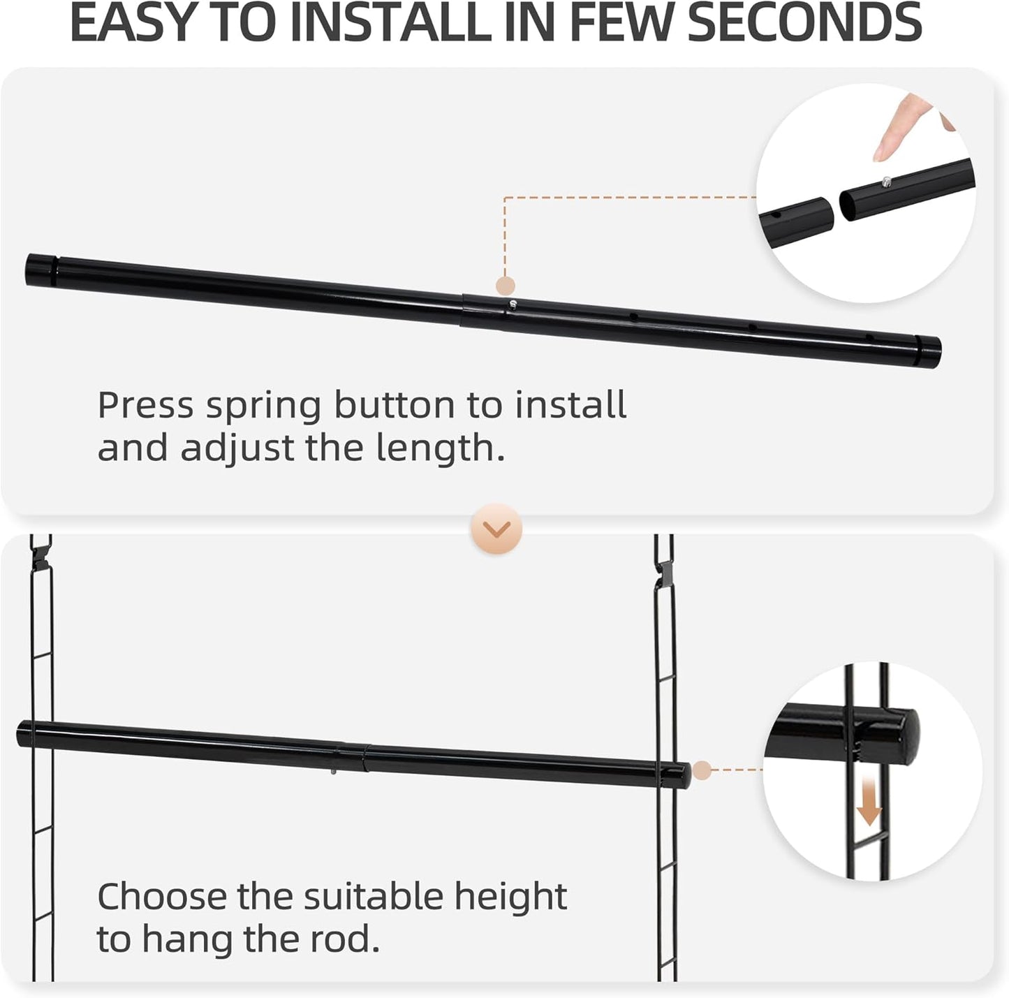 STORAGE MANIAC Hanging Closet Rod, Adjustable Width and Height Closet Hanging Organizer