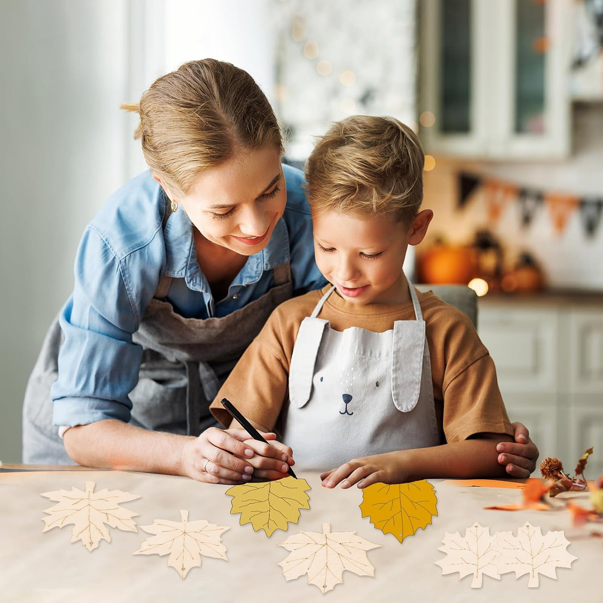 24 PCS Unfinished Wooden Fall Crafts, Maple Leaves Shaped Hanging Ornaments DIY Wood Craft Cutouts