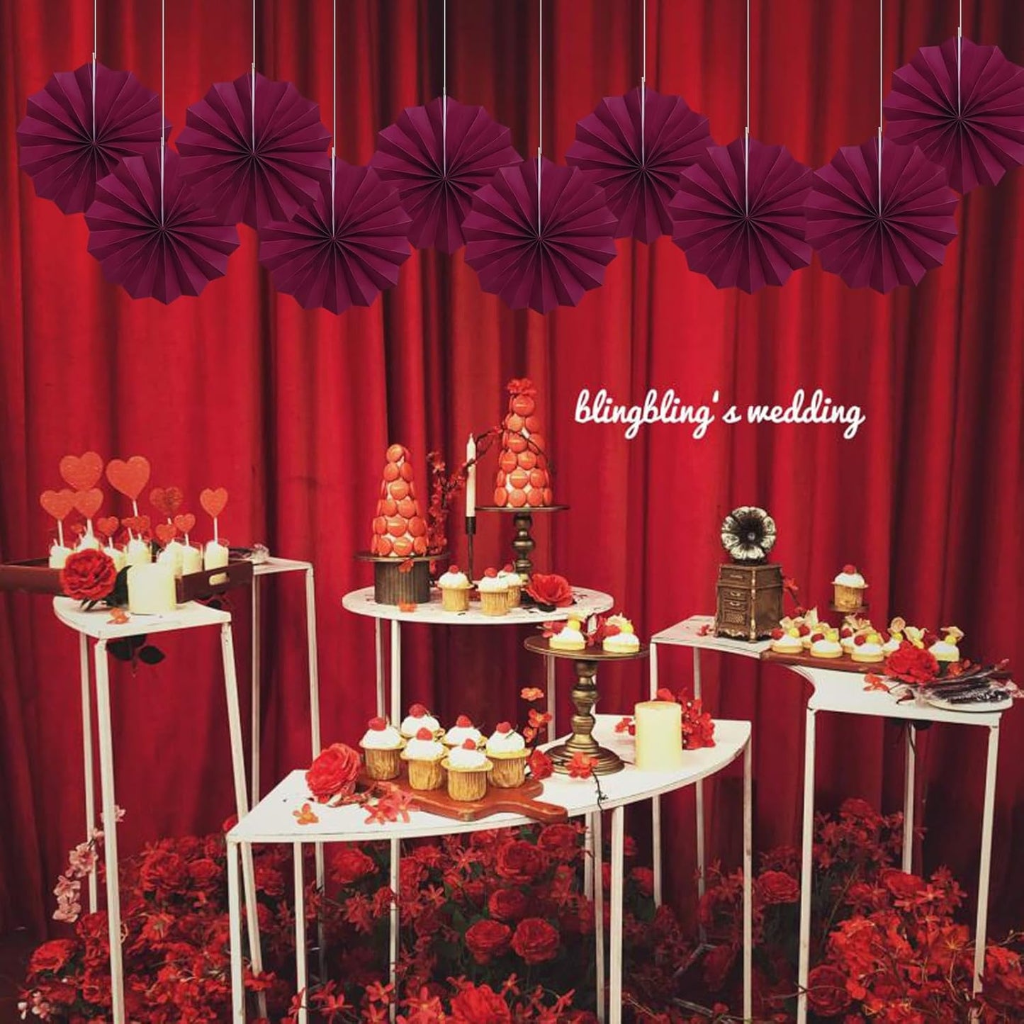 Red Party Decorations,Paper Decorations for Party,Girls Party Decorations Party Paper Fans Bulk