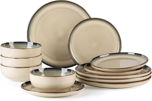 GBHOME Ceramic Dinnerware Sets for 4, 12 Pieces Stoneware Plates and Bowls Sets, Scratch Resistant