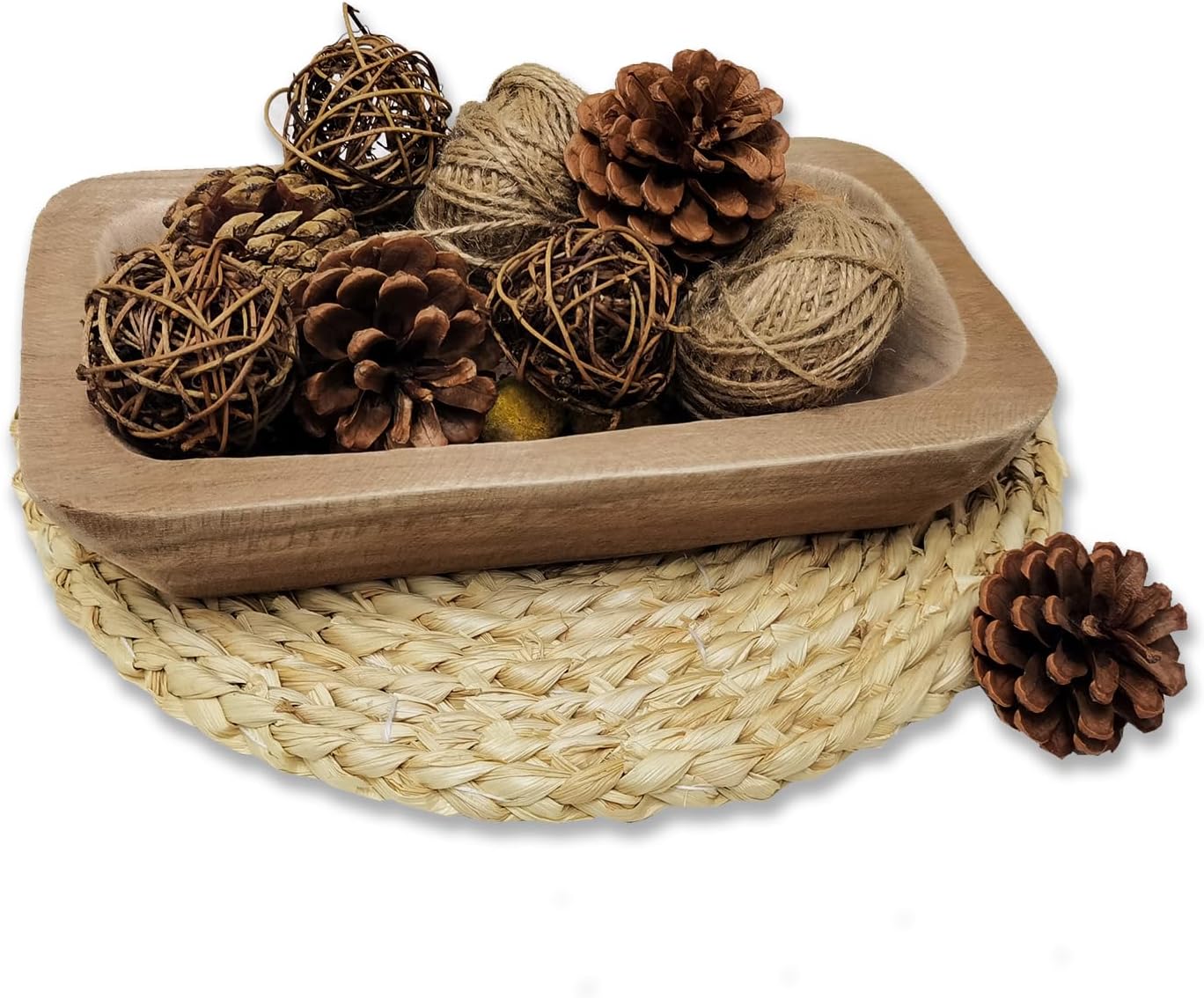 Wooden Dough Bowl Decor, Vintage Wooden Bowl Hand Carved Home Decor for Dining Table Center, Living