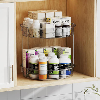LAMU 12 inch 2 Tier Lazy Susan Turntable Organizer Rotating Spice Rack Organization for Cabinet