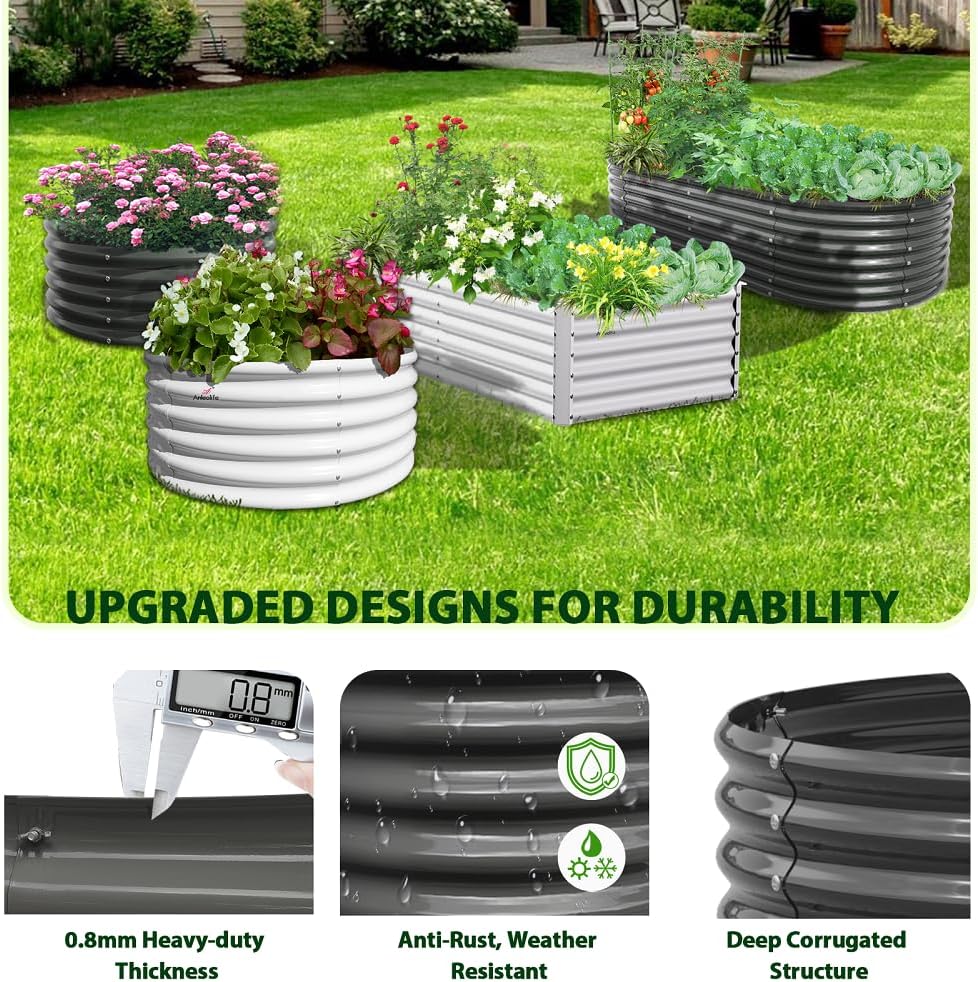 A ANLEOLIFE 6X3X2 ft Galvanized Raised Garden Beds Outdoor-2 Pack, Oval Large Metal Deep Root