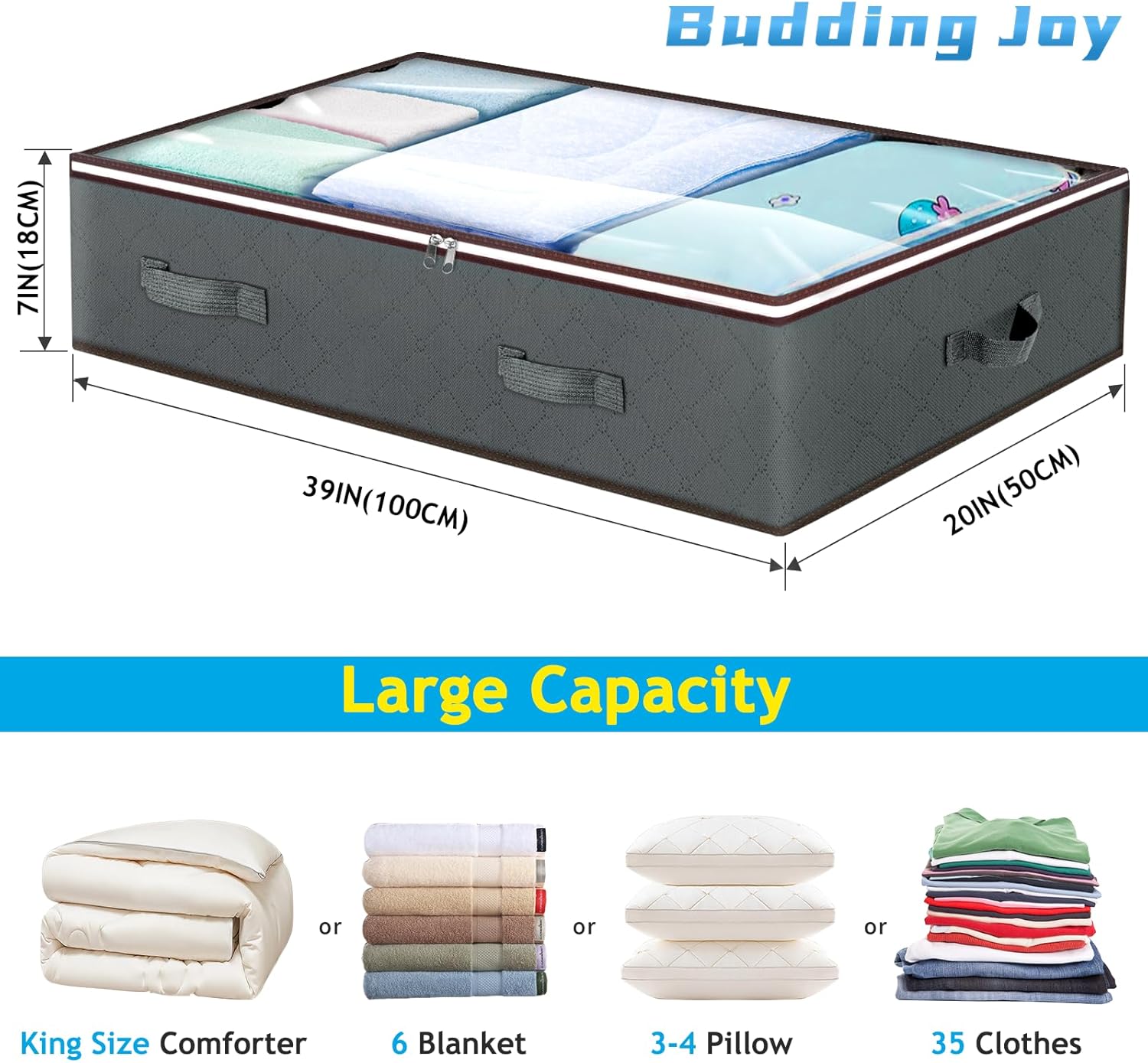 90L Under Bed Storage Containers, Large Capacity Underbed Storage Bags Organizer, Thick Fabric