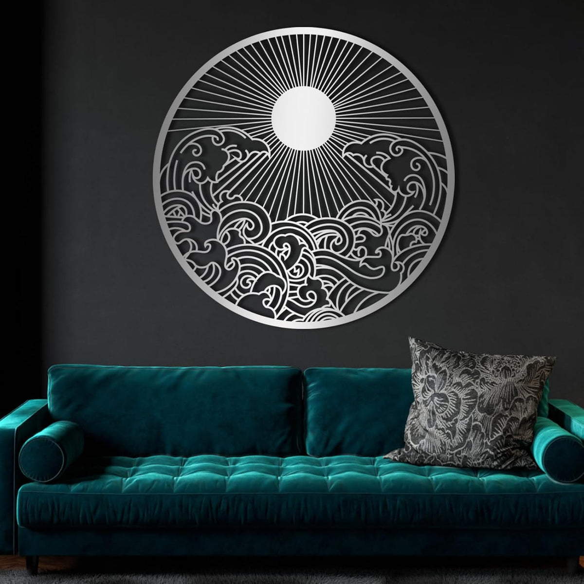 flyoak Metal Sun Wall Decor Outdoor, Sunrise Metal Wall Art, Metal Wave Wall Art, Sunrise and Wave