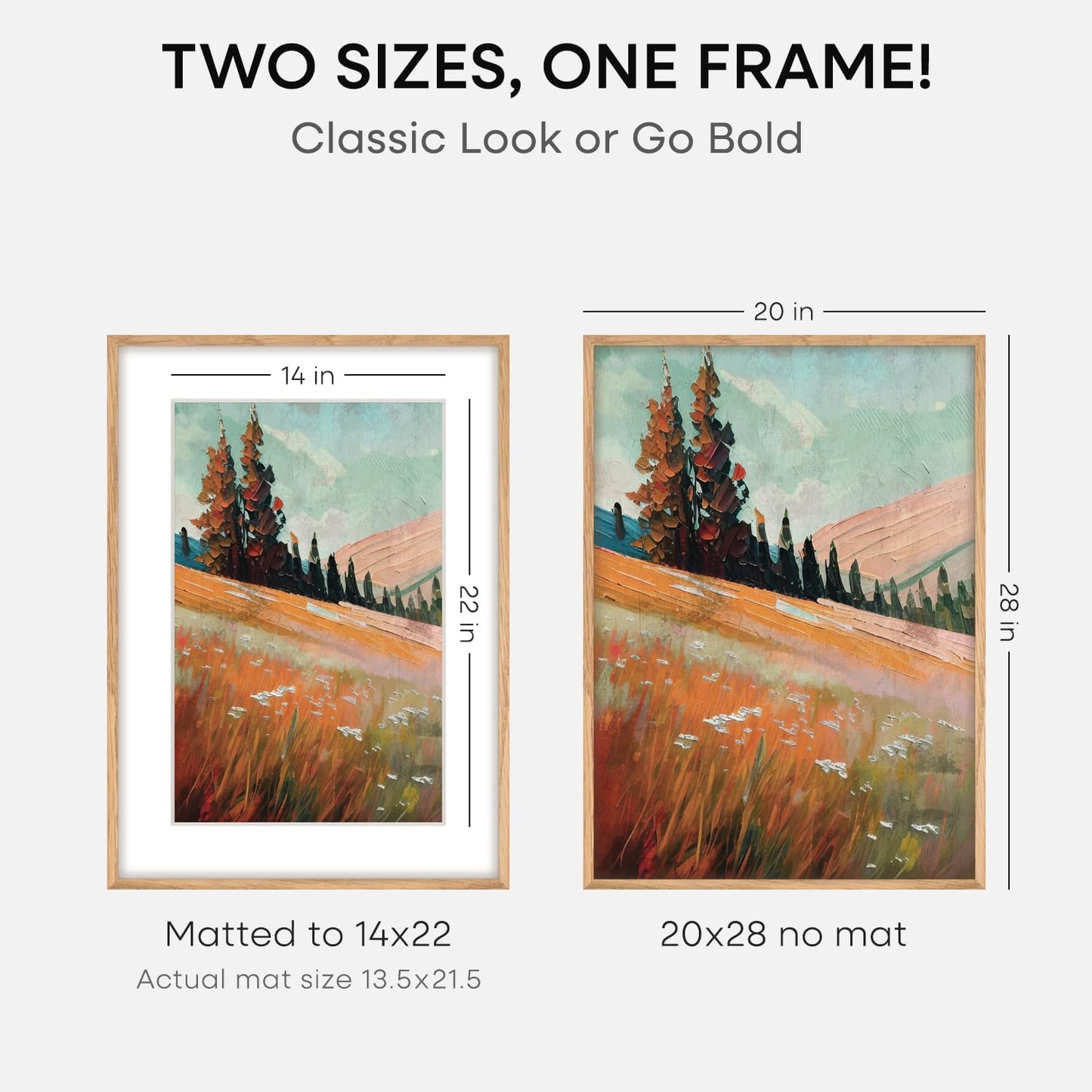Homeforia 20x28 Picture Frame Wood, High End Natural Oak 20 x 28 Light Wooden Poster Frame with Mat