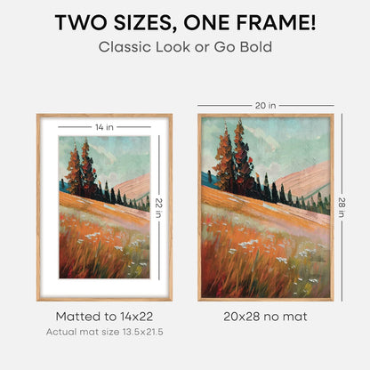 Homeforia 20x28 Picture Frame Wood, High End Natural Oak 20 x 28 Light Wooden Poster Frame with Mat