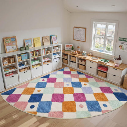 jinchan Kids Rug for Classroom 8ft Radius Corner Washable Area Rug Modern Colorful Quarter Circle