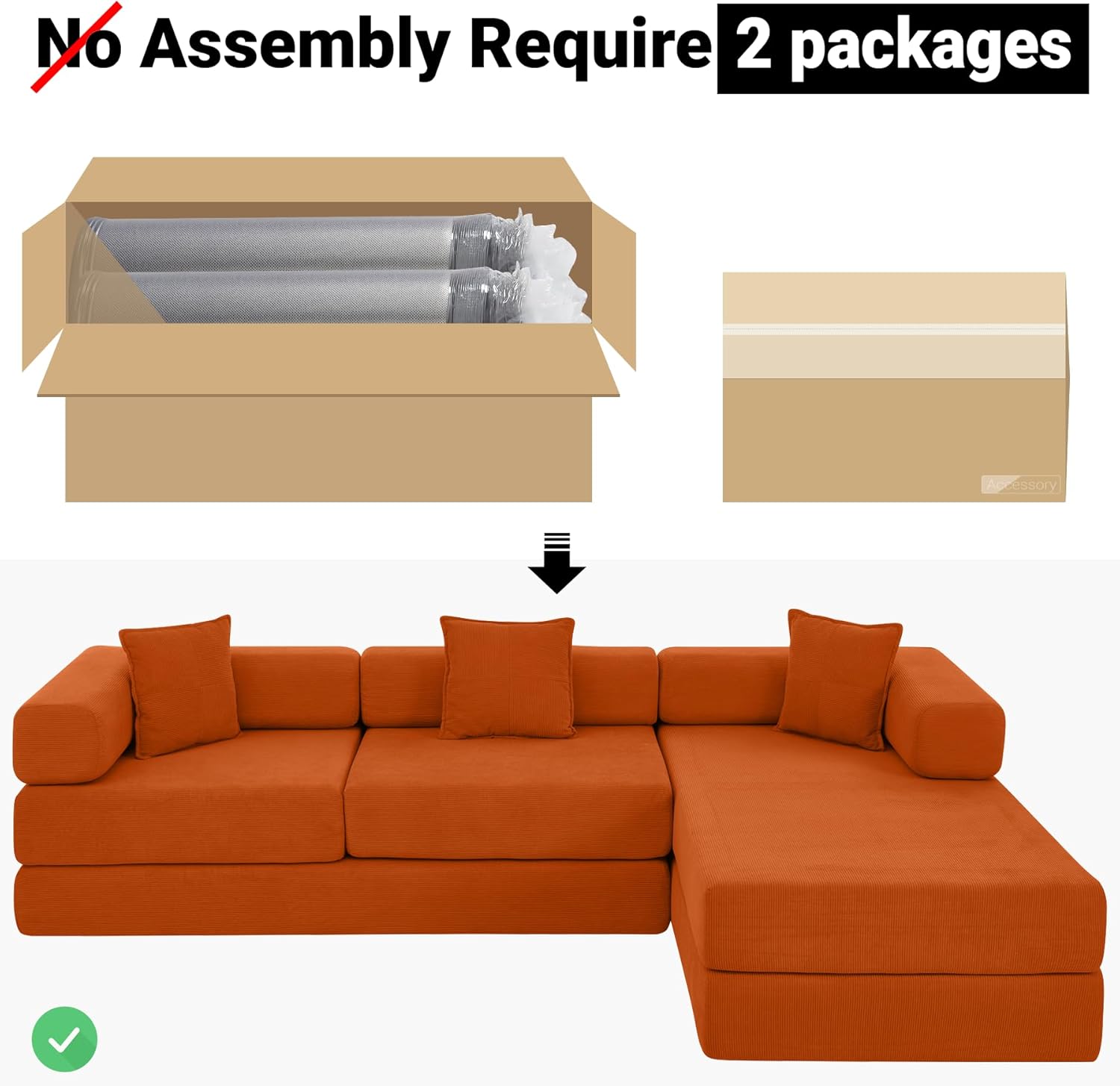108" Oversized Convertible Sleeper Sofa Bed, Corduroy L Shape Sectional Couch, Folding Sofa Bed