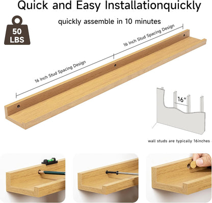 Fun Memories Picture Ledge Shelf, 36 Inch Floating Shelves Set of 2, Nursery Book Shelves for Toys