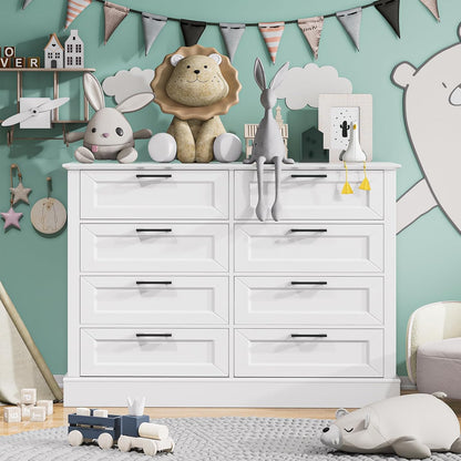 Odeekea White Dresser for Bedroom, Wood Dresser with 8 Drawers, Chest of Drawer for Bedroom Living