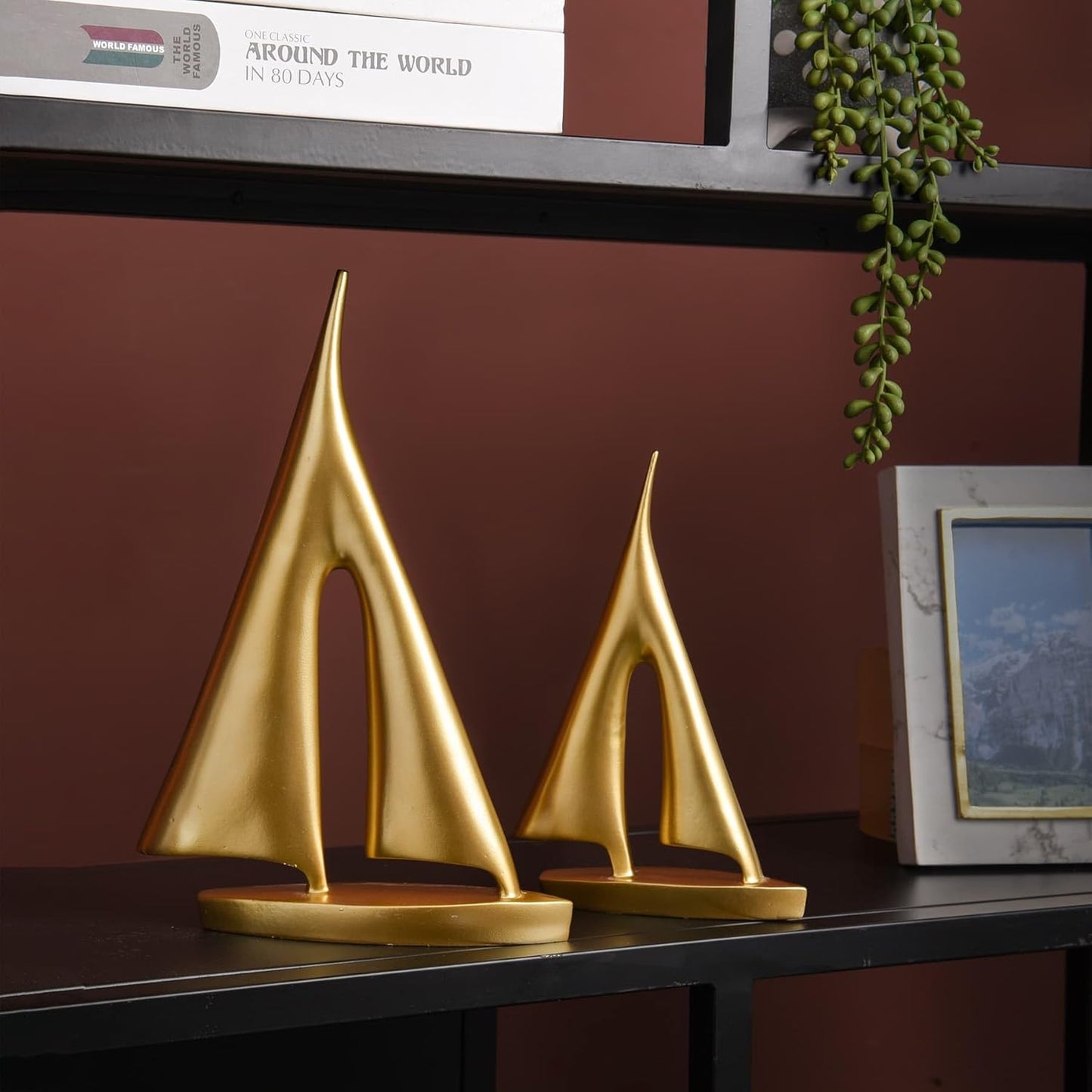 Modern Sculptures Home Decor, Gold Sailboat Decor Ornament, Boat Decorations Statue Decor, Art