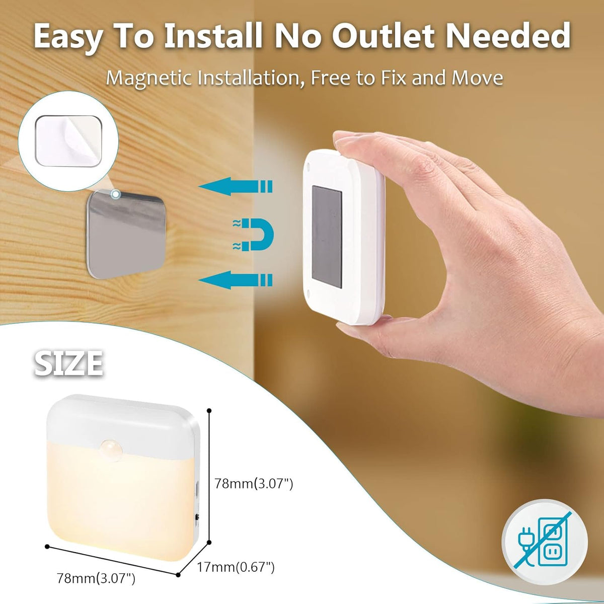 USB Rechargeable Battery Night Light Indoor,Stick-on Motion Sensor Puck Night Lights-No Need Plug