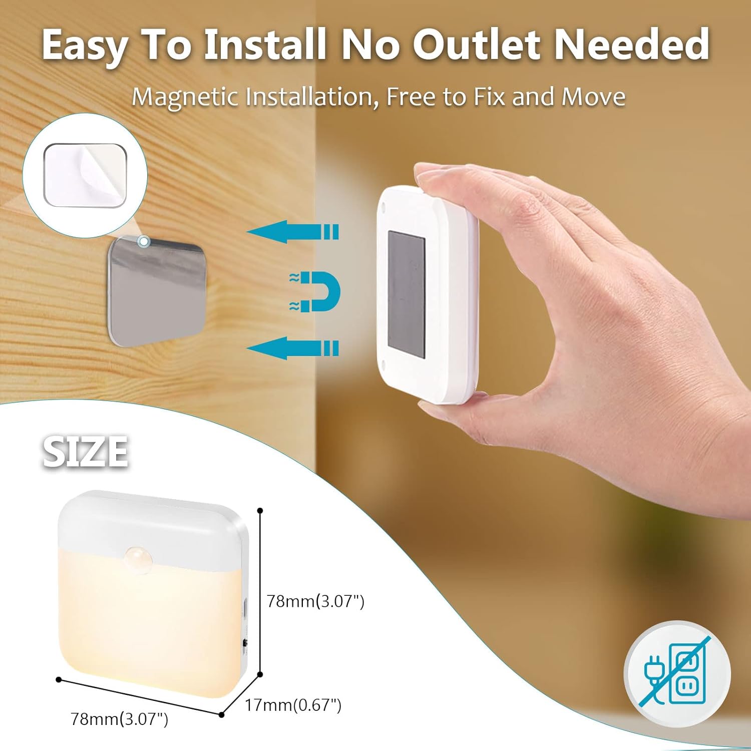USB Rechargeable Battery Night Light Indoor,Stick-on Motion Sensor Puck Night Lights-No Need Plug