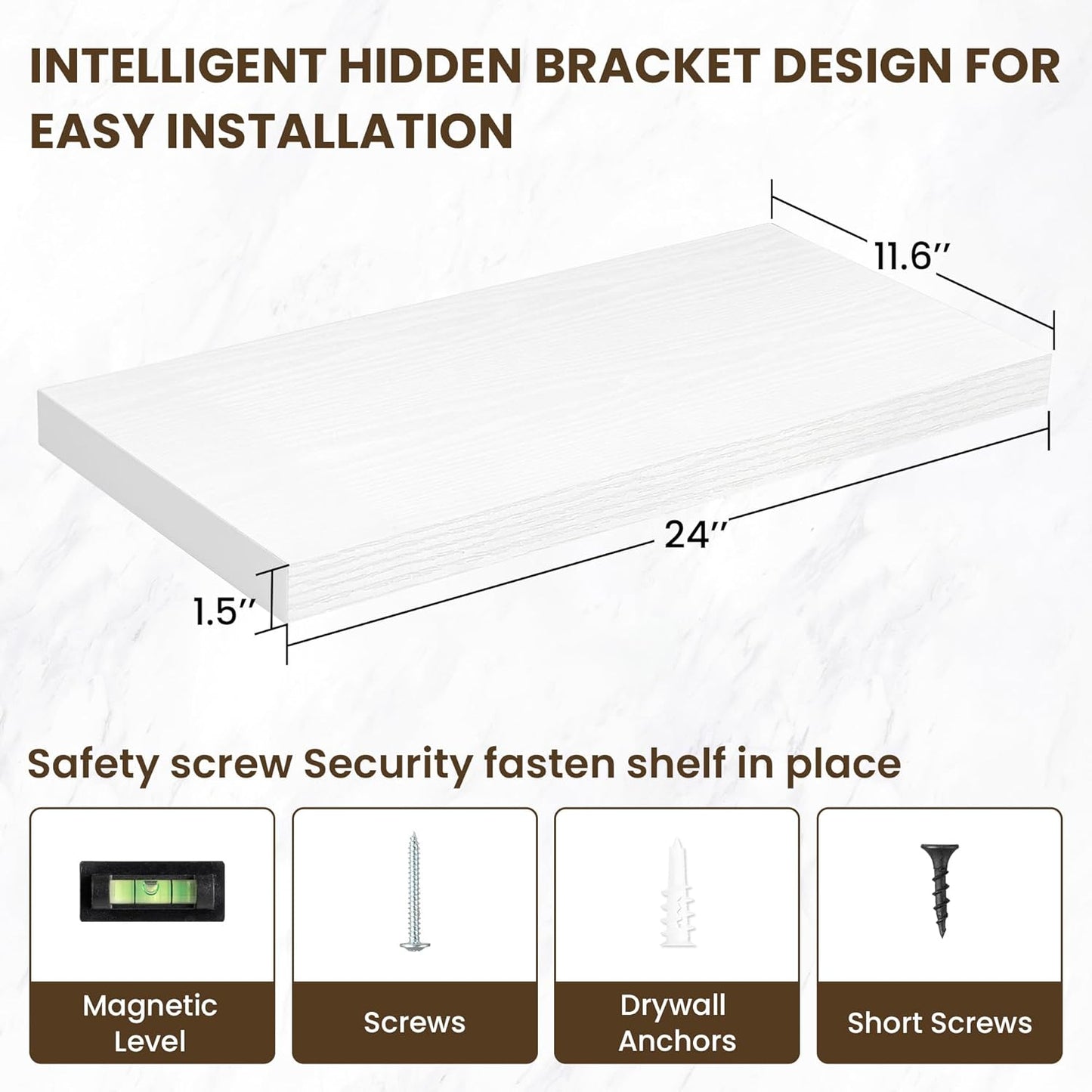24 Inch Floating Shelves, 12 Inch Deep Floating Shelves for Wall, Floating Shelf with Invisible