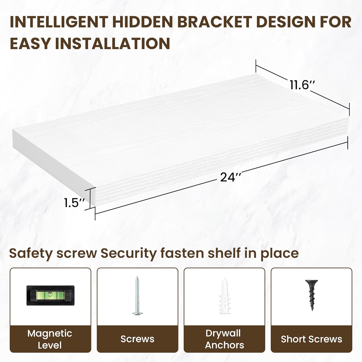 24 Inch Floating Shelves, 12 Inch Deep Floating Shelves for Wall, Floating Shelf with Invisible